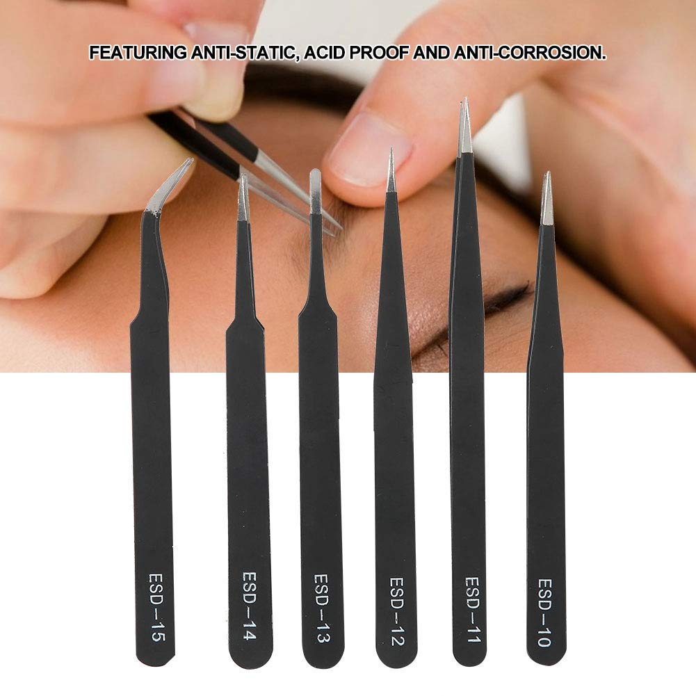 Pinzas de Precisión Acero Inoxidable 6 Piezas para Manualidades, Joyería y Electrónica