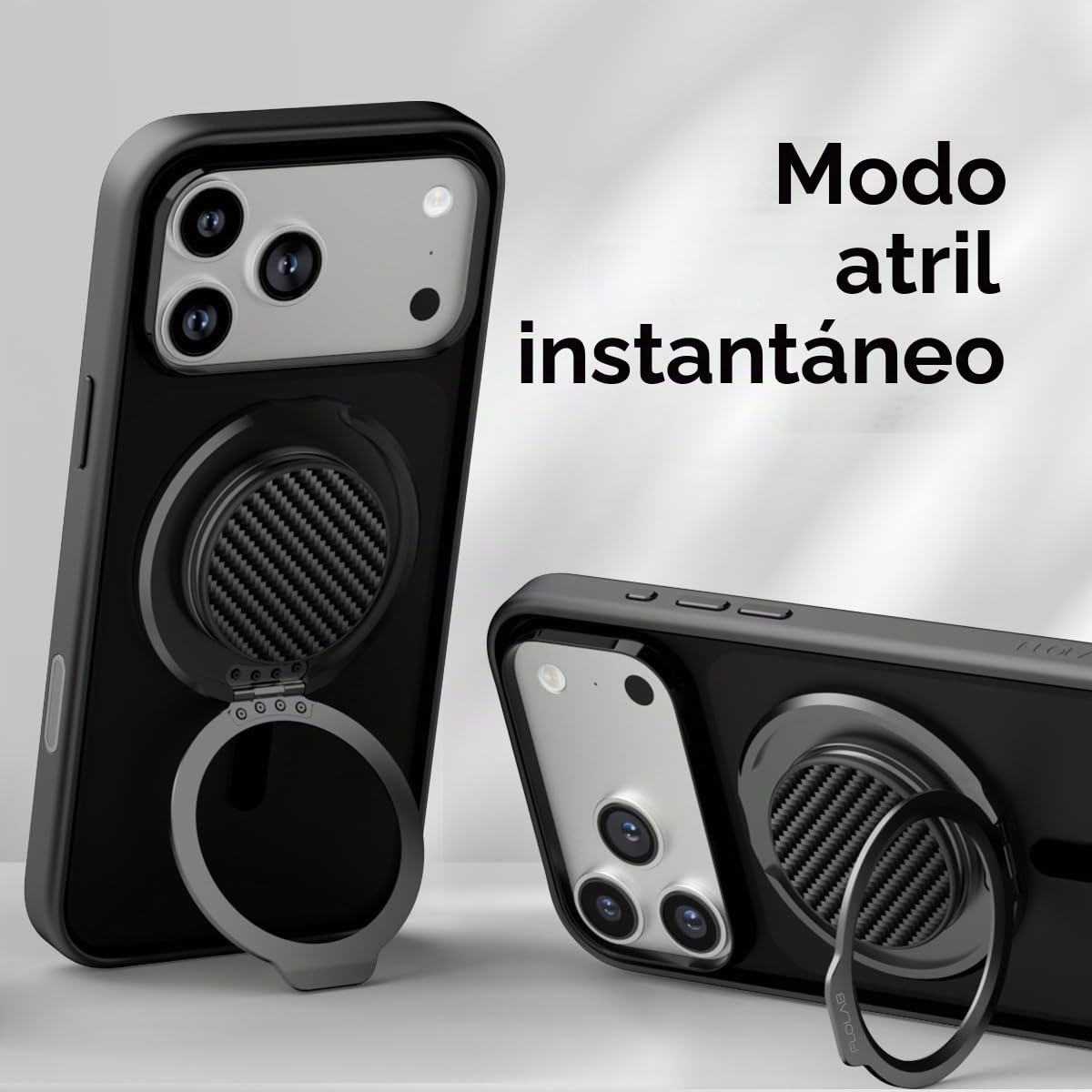 Soporte Magnético FLOLAB ForgeGrip Negro con Agarre a Presión para iPhone