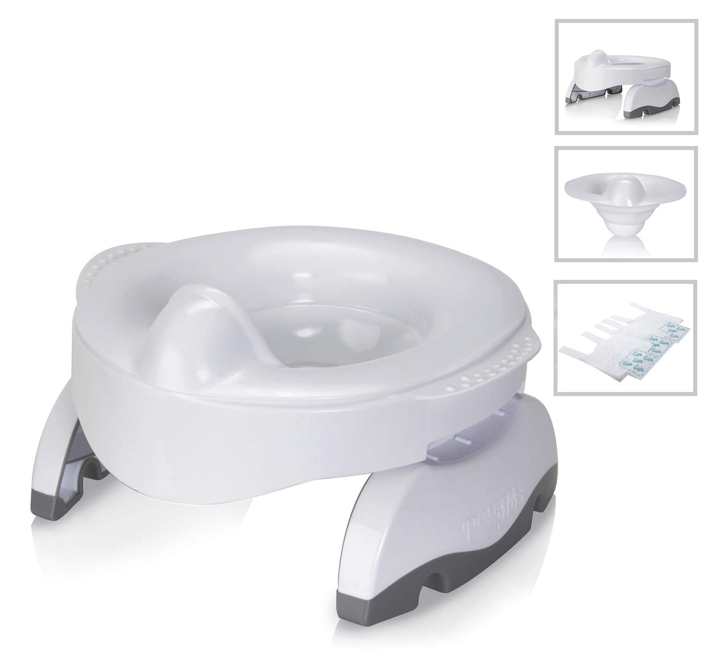 Kalencom Potette Plus Premium: Potty de Viaje Portátil con Liner Reutilizable y 10 Liners Desechables. 2-en-1: Potty y Anillo de Entrenamiento. Blanco