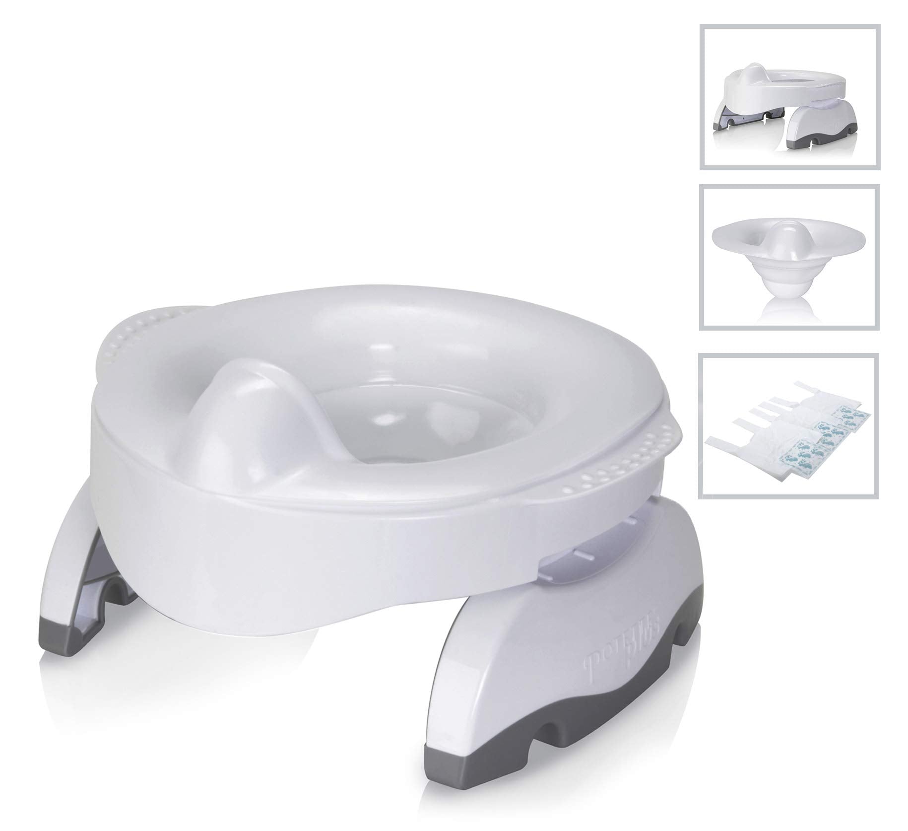 Kalencom Potette Plus Premium: Potty de Viaje Portátil con Liner Reutilizable y 10 Liners Desechables. 2-en-1: Potty y Anillo de Entrenamiento. Blanco