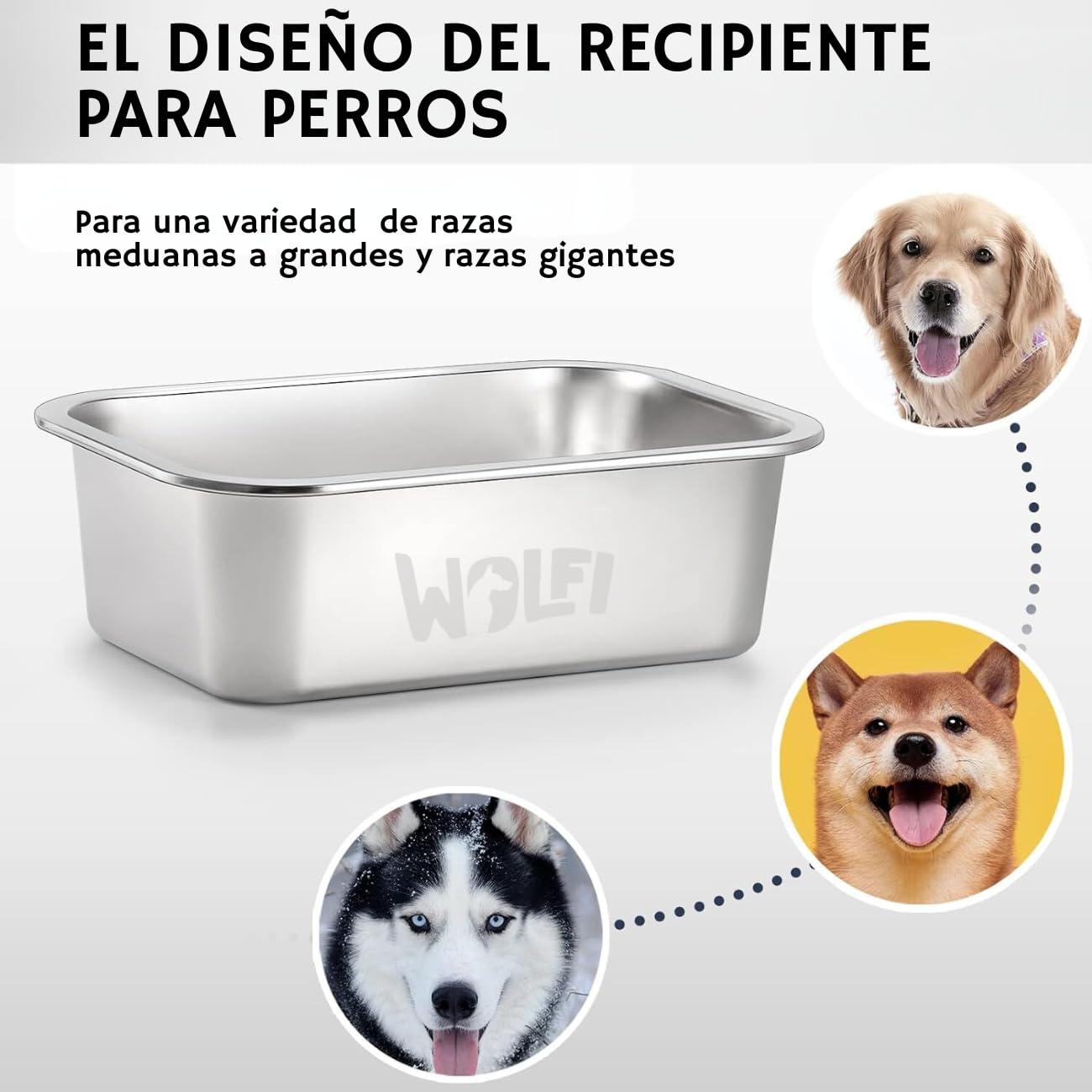 Plato para Perro Wolfi Acero Inoxidable Alta Capacidad para Perro Grande