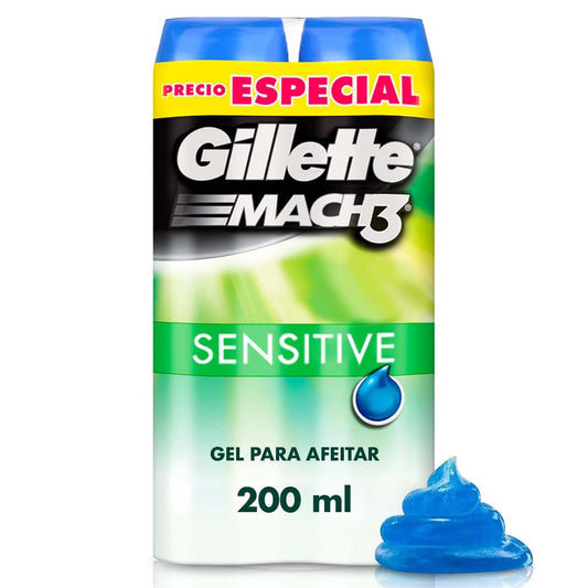 GILLETTE Mach3 Sensitive, Gel para Afeitar Piel Sensible de 400mL, para Rasurar Barba con Rastrillo para Hombre, Protege la Piel contra la Irritación
