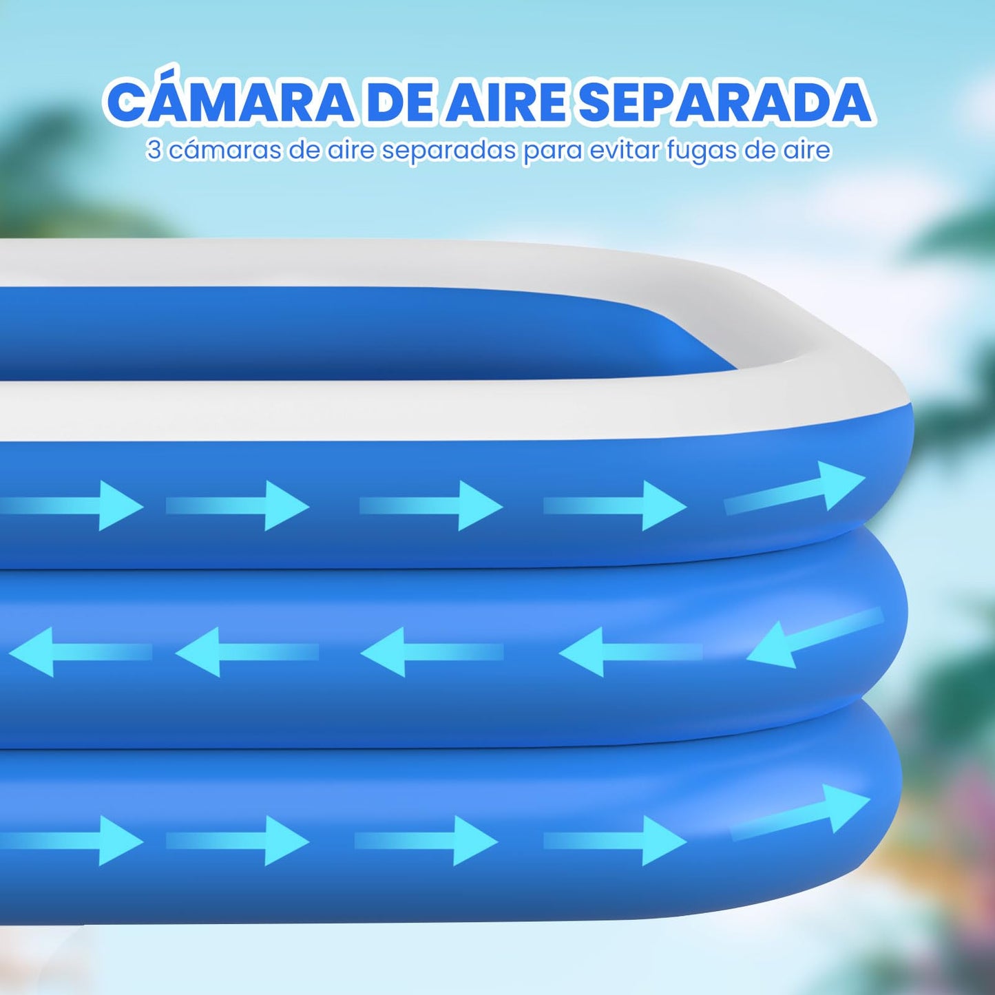 JNNQI Piscina Inflable Familiar 305x183x60 CM, Alberca Inflable Familiares Triple Grande Rectangular con Bolsa de Almacenamiento, Jardín, Fiesta Acuática de Verano, Piscina Inflable al Aire Libre