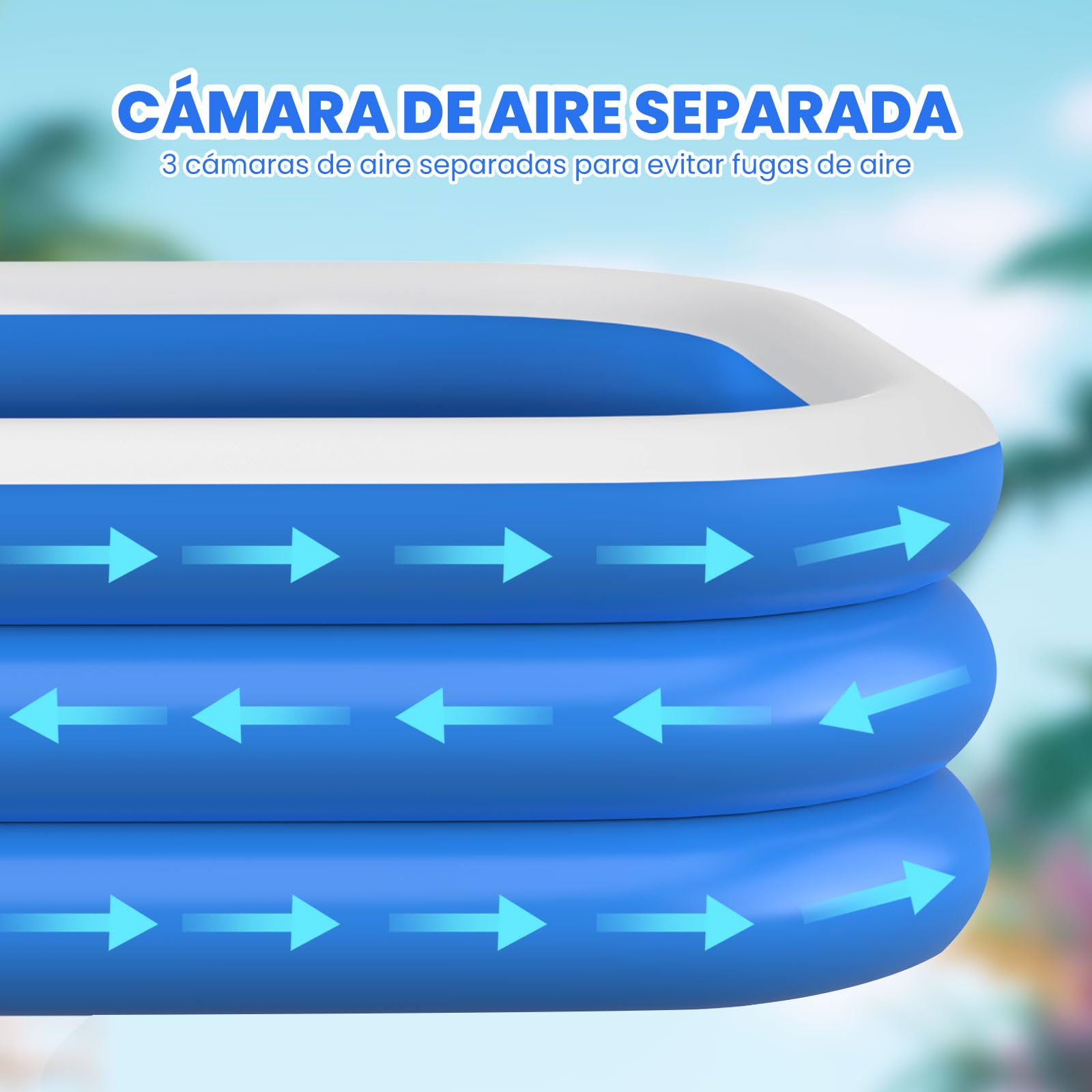 JNNQI Piscina Inflable Familiar 305x183x60 CM, Alberca Inflable Familiares Triple Grande Rectangular con Bolsa de Almacenamiento, Jardín, Fiesta Acuática de Verano, Piscina Inflable al Aire Libre