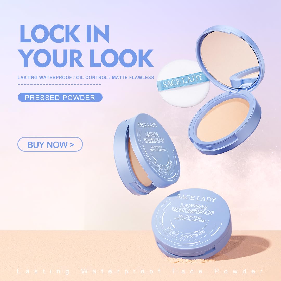 Base Polvo Compacto SACE LADY Control de Aceite Mate, Maquillaje Duradero Con Harina Impermeable, Adecuado Para Cosméticos Femeninos Sin Defectos (02, 0.35Oz)
