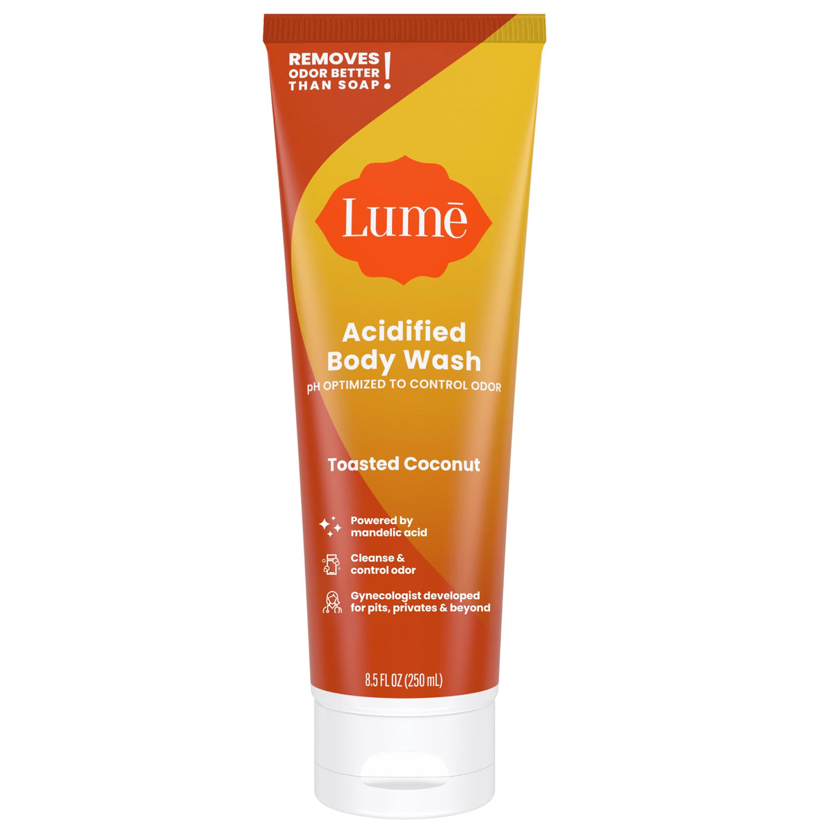 Lume Acidified Body Wash - 24 Hour Odor Control - Removes Odor Better than Soap - Moisturizing Formula - SLS Free, Paraben Free - Safe For Sensitive Skin - 8.5 ounce (Toasted Coconut)