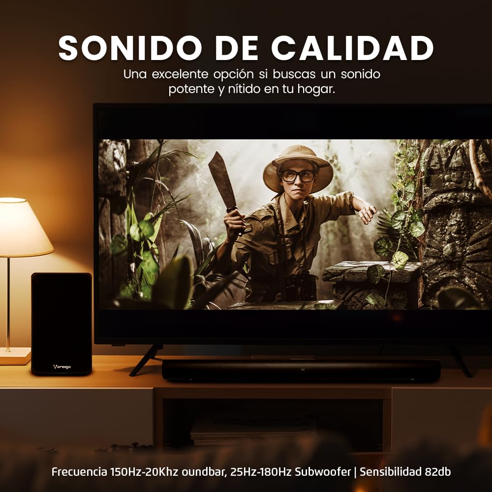 Barra de Sonido Vorago Inalámbrica con Subwoofer 4.1 Bluetooth HDMI ARC 110W Home Theater