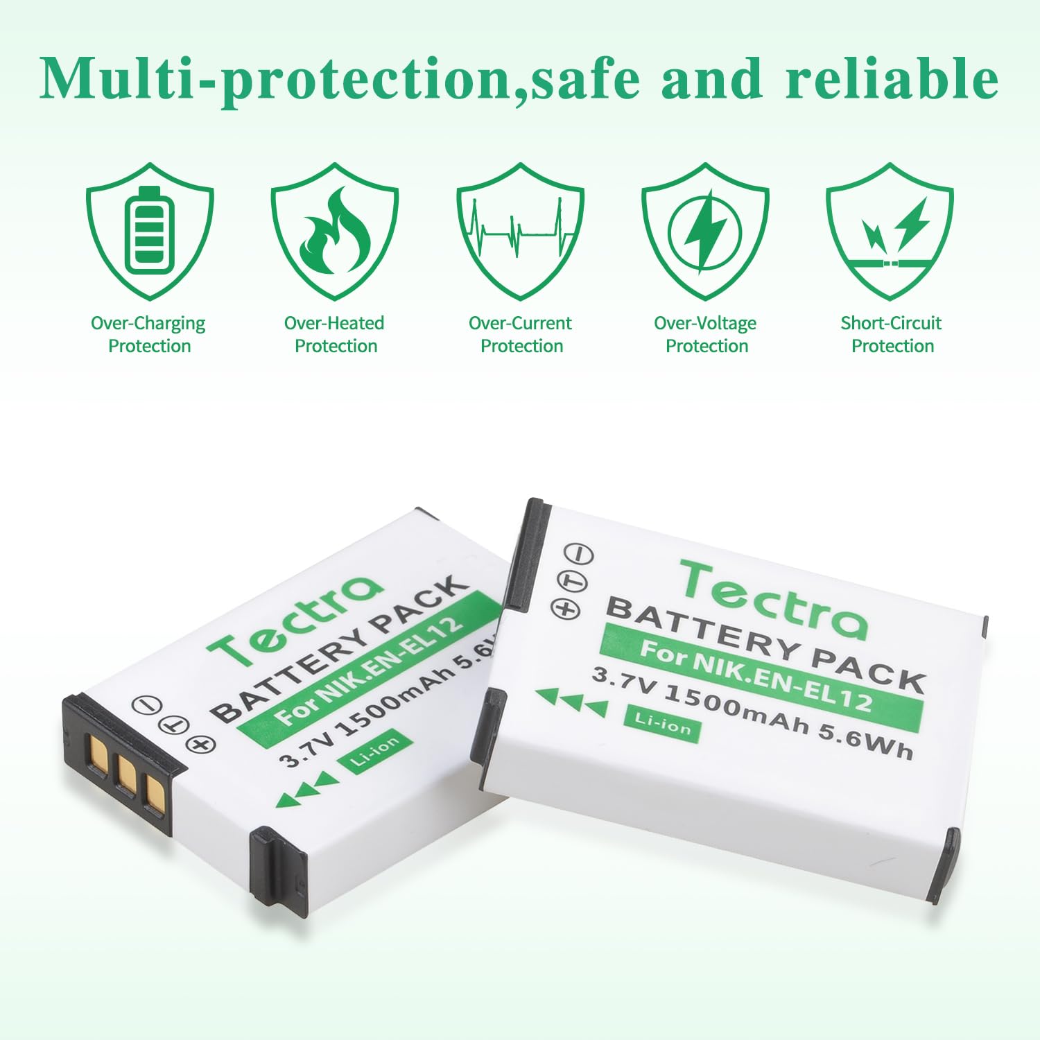 Batería y Cargador Tectra Nikon EN-EL12 Compatibles para AW100 AW110 AW120 AW130 A1000 B600 W300 A900 S6300 S8100 S8200 S9050 S9400 S9700 S9900 P310