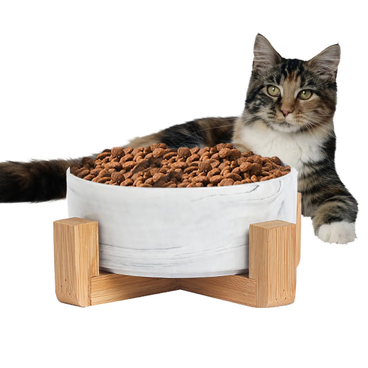 CHENGBAO Plato para Perro y Gato de Cerámica Marmolizada con Base de Estabilizadora (Gris 1)