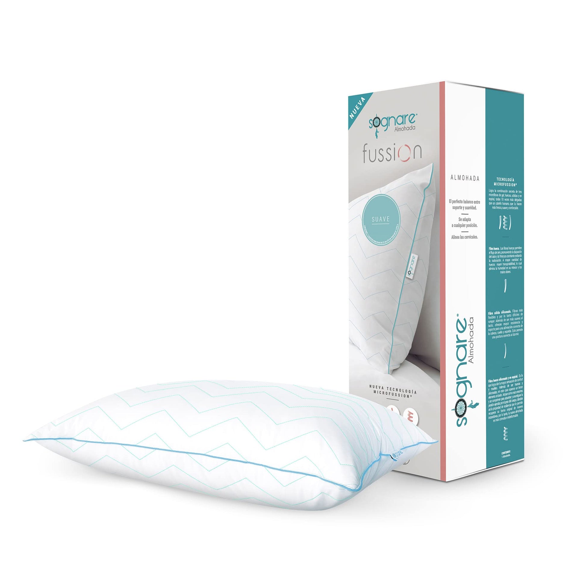 Almohada Sognare Fussion Estándar Relleno Suave Hipoalergénica Antiácaros Lavable