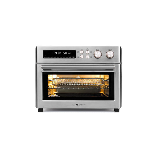 VAL CUCINA Freidora de aire con calefacción por infrarrojos, horno de convección extragrande para encimera 10 en 1, tostada de 6 rebanadas, charola para hornear esmaltada, fácil de limpiar con libro