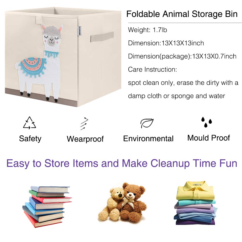 CLCROBD - Contenedores plegables de almacenamiento de cubos de animales, caja de juguetes de tela, pecho/organizador para guardería de niños, 13 pulgadas (Llama)