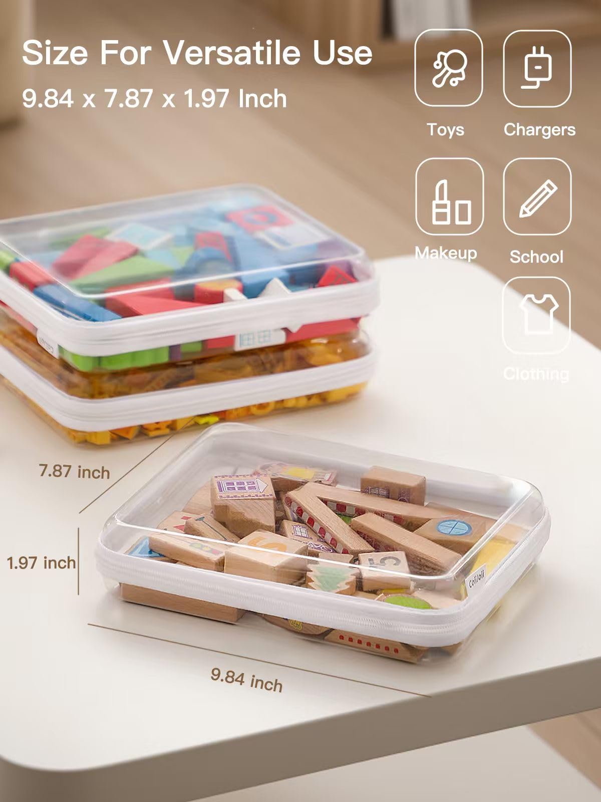 CoiiJoii 3PCS Caja Grande Transparente de Cáscara Dura con Cremallera, Bolsas Organizadoras para Pañales, Bolsa de Cosméticos Impermeable, Contenedores Organizadores de Juguetes para Niños, Estuche