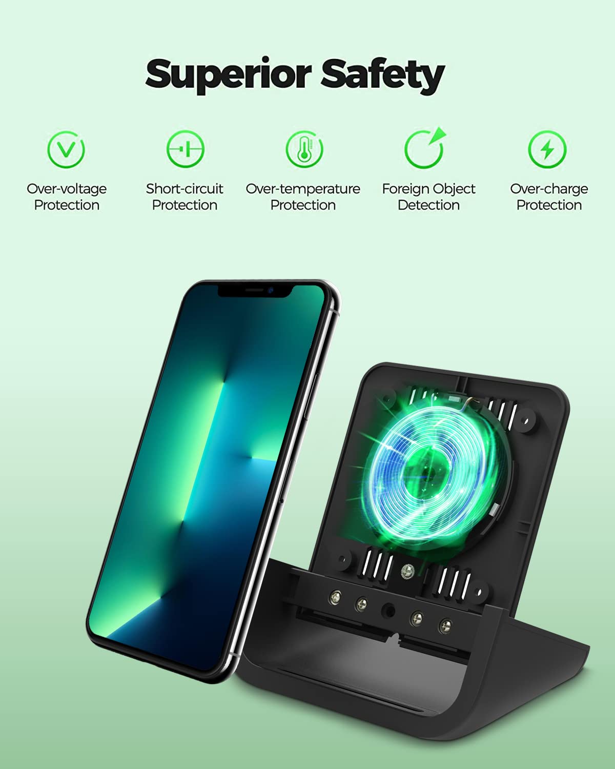 YUWISS - Cargador inalámbrico con Soporte de Carga inalámbrico Certificado Qi 10/7.5/5W Compatible con iPhone 12/12 Pro 11/11Pro/11Pro MAX/XR/XS Max/XS/X/8/8Plus Galaxy S10/S9/S9+/S8/S8+, Note 10/9/8