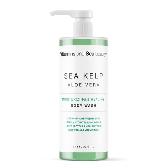 Vitamins And Sea Beauty - Body Wash Shower Gel with Sea Kelp & Aloe Vera. Jabón Corporal Líquido Hidratante y Reparador con Alga Marina y Aloe Vera 1 L