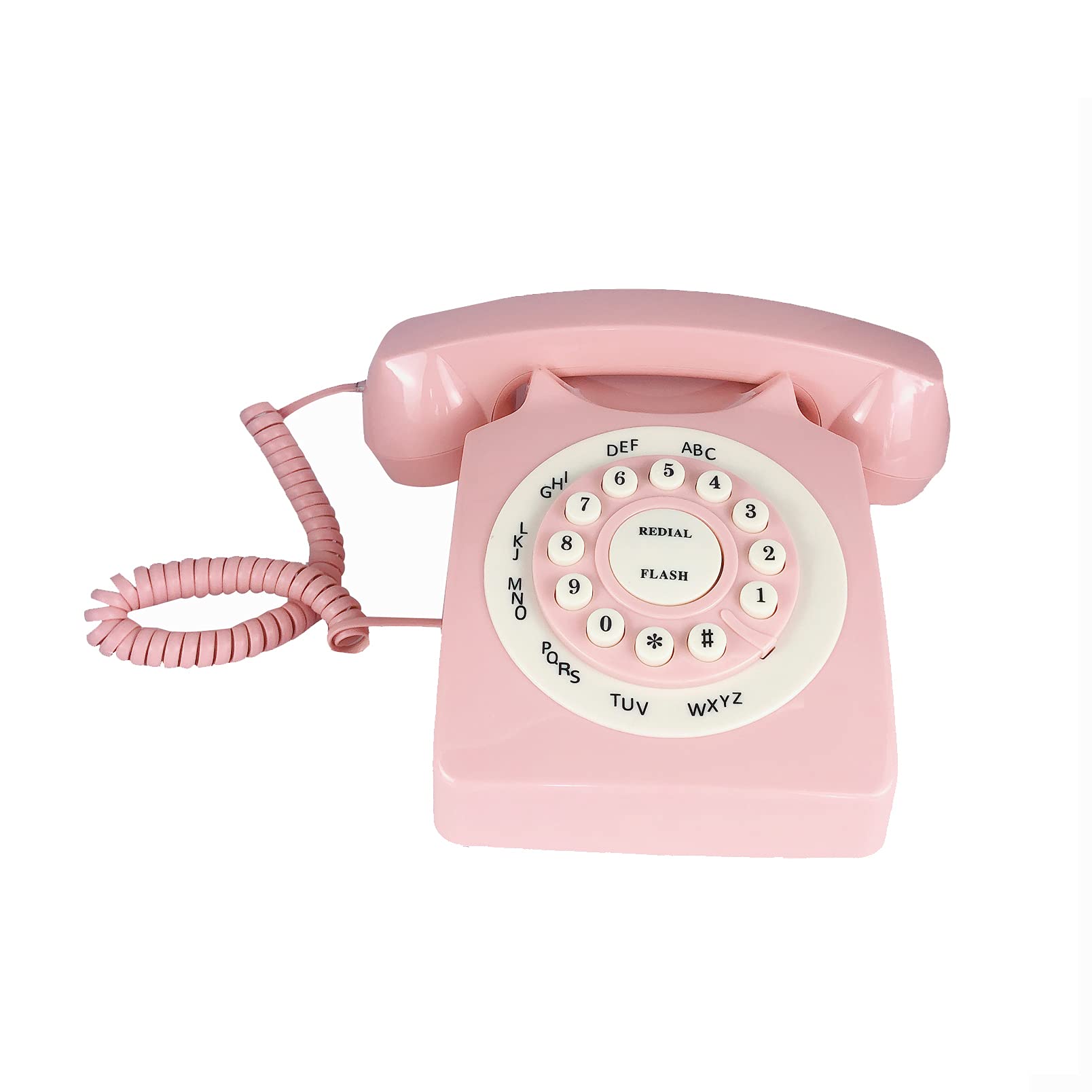 Benotek - Teléfono fijo retro color rosa, diseño rotativo clásico, con cable, teléfono de computadora con timbre para el hogar y la oficina, teléfonos básicos de los años 80 para personas mayores