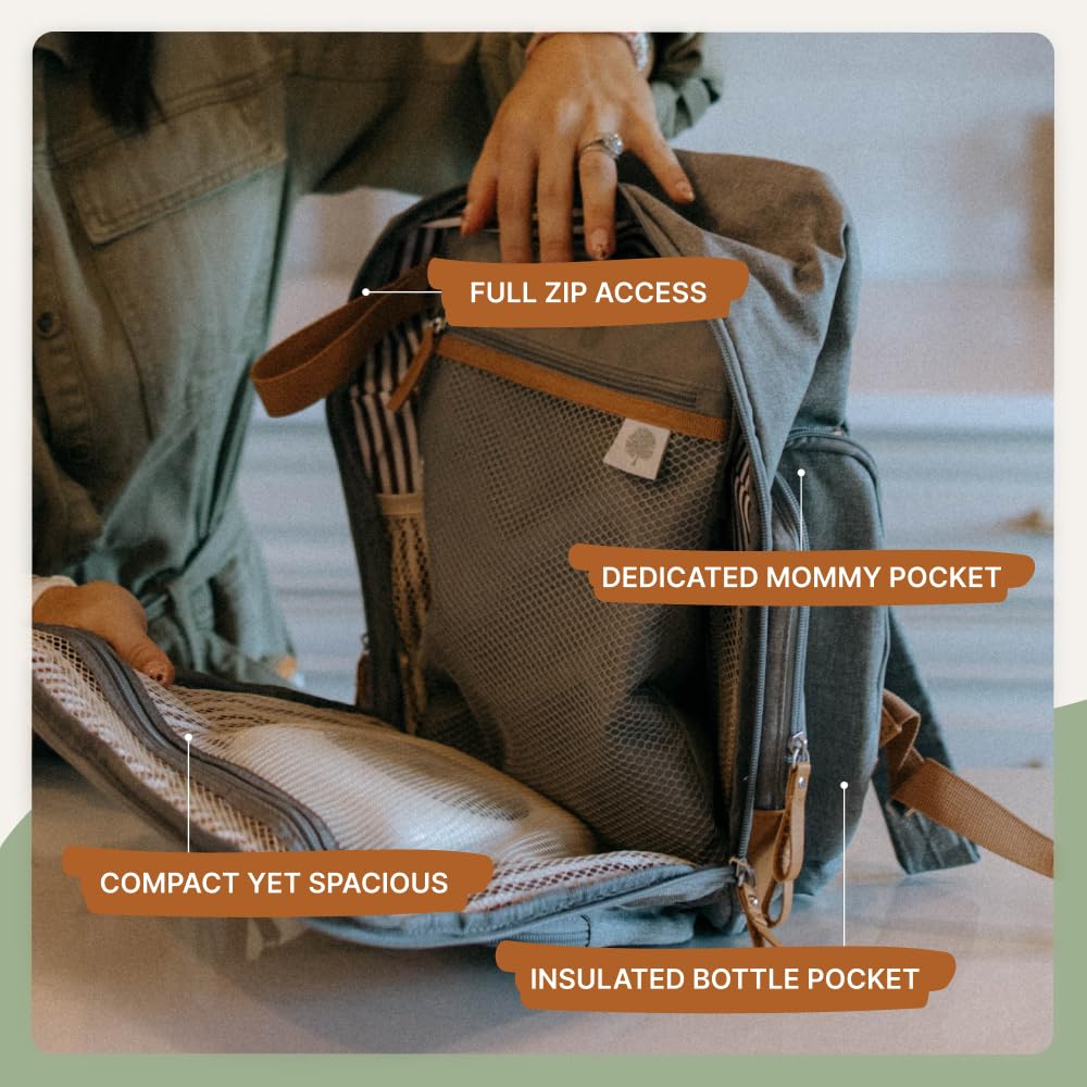 Parker Baby Co. - Mochila Pañalera Unisex Multifuncional con Cierra Completo y Bolsillos Térmicos para Mamá y Papá, Color Gris