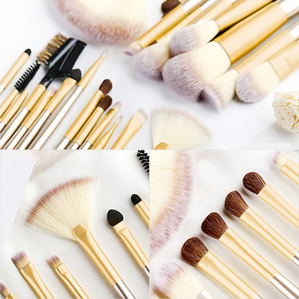Brochas de Maquillaje Profesional 24 Piezas | Cepillo Sintético, Bolsa de Viaje