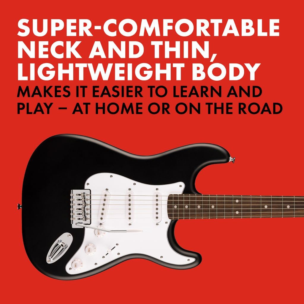 Fender Squier Debut Collection™ Stratocaster® Electric Guitar, Laurel Fingerboard, White Pickguard, Black