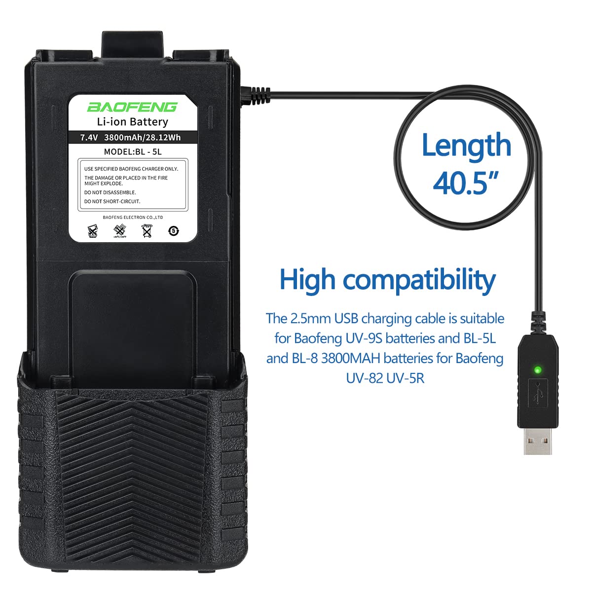 BAOFENG - Paquete de 2 baterías extendidas UV-5R BF-F8HP de 3800 mAh compatibles con UV5R BF-8HP GT-5R UV-5RX3 RD-5R UV-5RTP UV-5R MK2 MK3X MK5 Plus - Baterías de radio de jamón