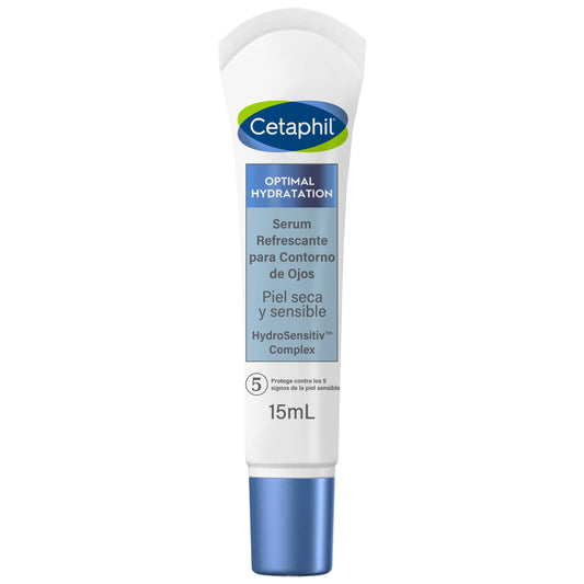 Cetaphil Optimal Hydration Serum Contorno de Ojos, Su Ácido Hialurónico Reduce la Apariencia de Ojeras Recomendada por Dermatólogos para Piel Sensible - 1 pieza de 15 ml, Blanco
