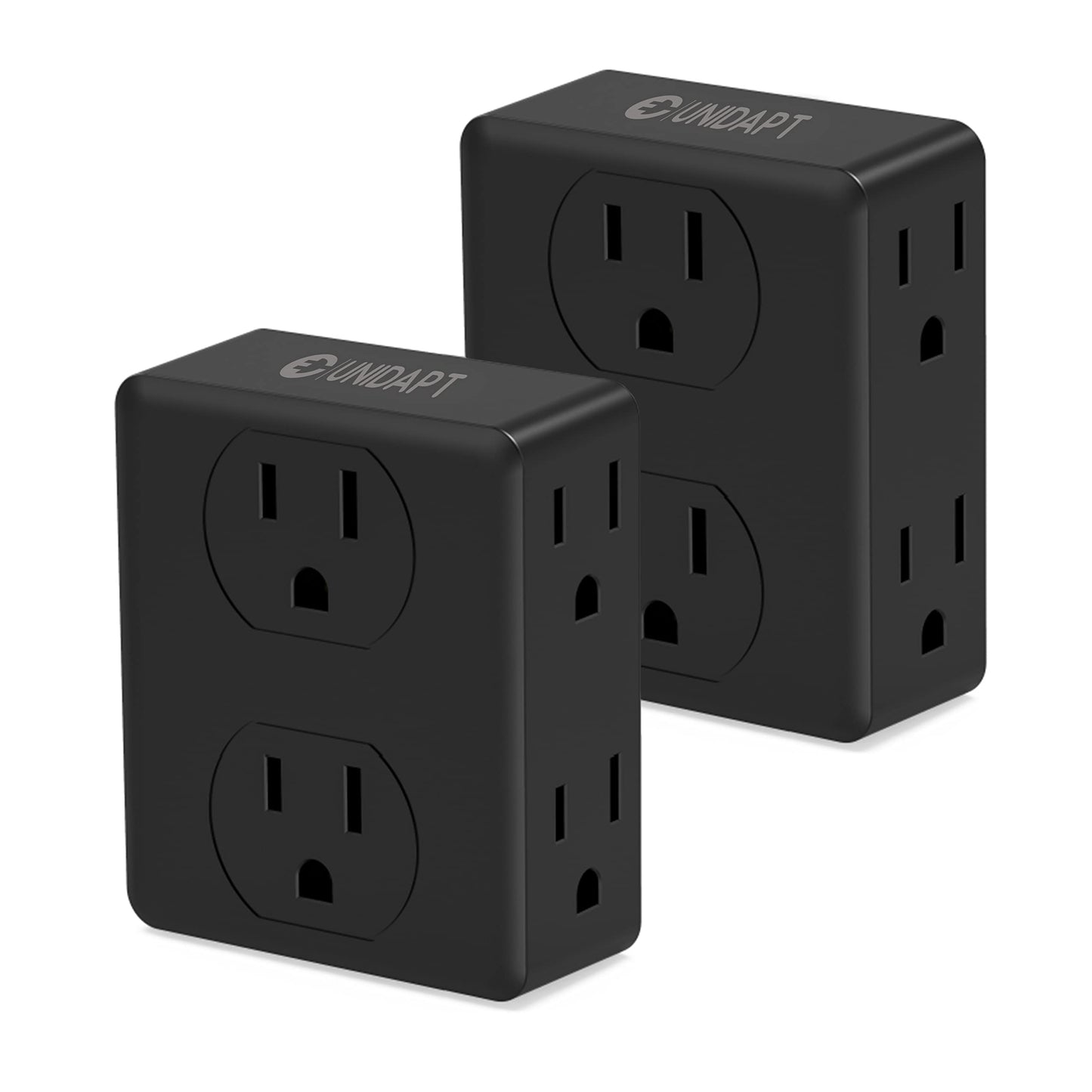 Unidapt Divisor de Enchufe múltiple, Caja extensora de Enchufe múltiple con 6 Tomas de Corriente, expansor de Enchufe de Pared para hogar, Oficina, Hotel, recámara, Paquete de 2 Unidades Negro