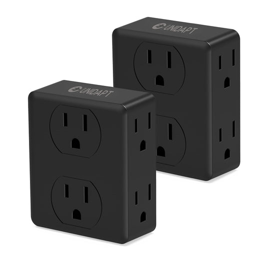 Unidapt Divisor de Enchufe múltiple, Caja extensora de Enchufe múltiple con 6 Tomas de Corriente, expansor de Enchufe de Pared para hogar, Oficina, Hotel, recámara, Paquete de 2 Unidades Negro