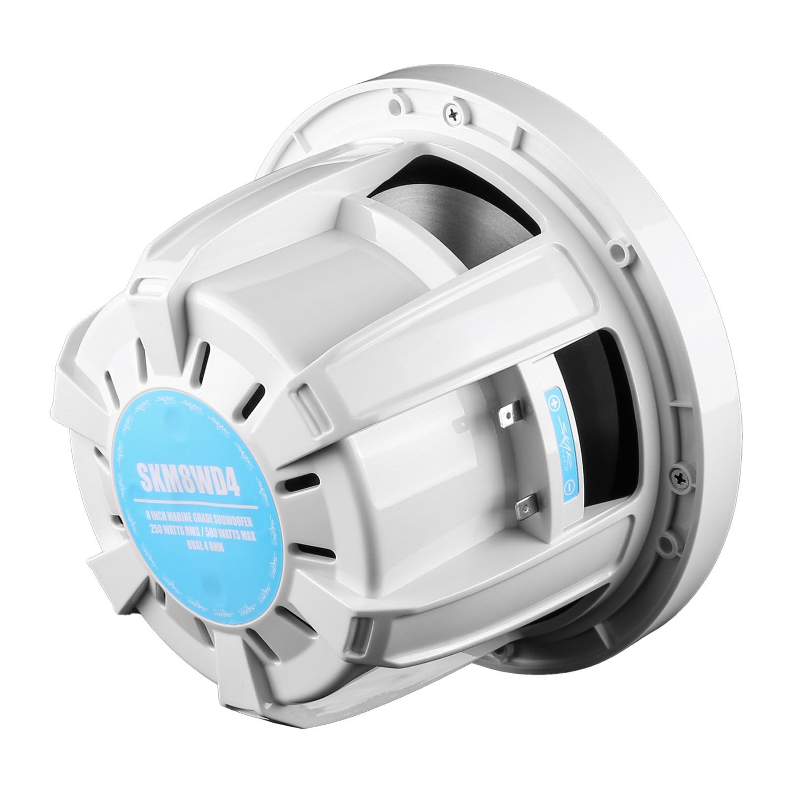 Skar Audio SKM8WD4 Subwoofer marino de 8 pulgadas, 500 W, potencia máxima dual de 4 ohmios (blanco)
