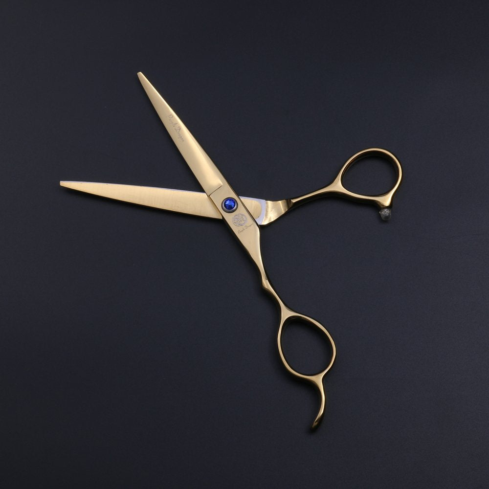 Purple Dragon Tijeras Profesionales de Peluquería para Zurdos 6.0" de Acero Inoxidable Japonés 440C con Tijeras de Entresacar - Perfectas para Peluqueros Zurdos (Dorado)
