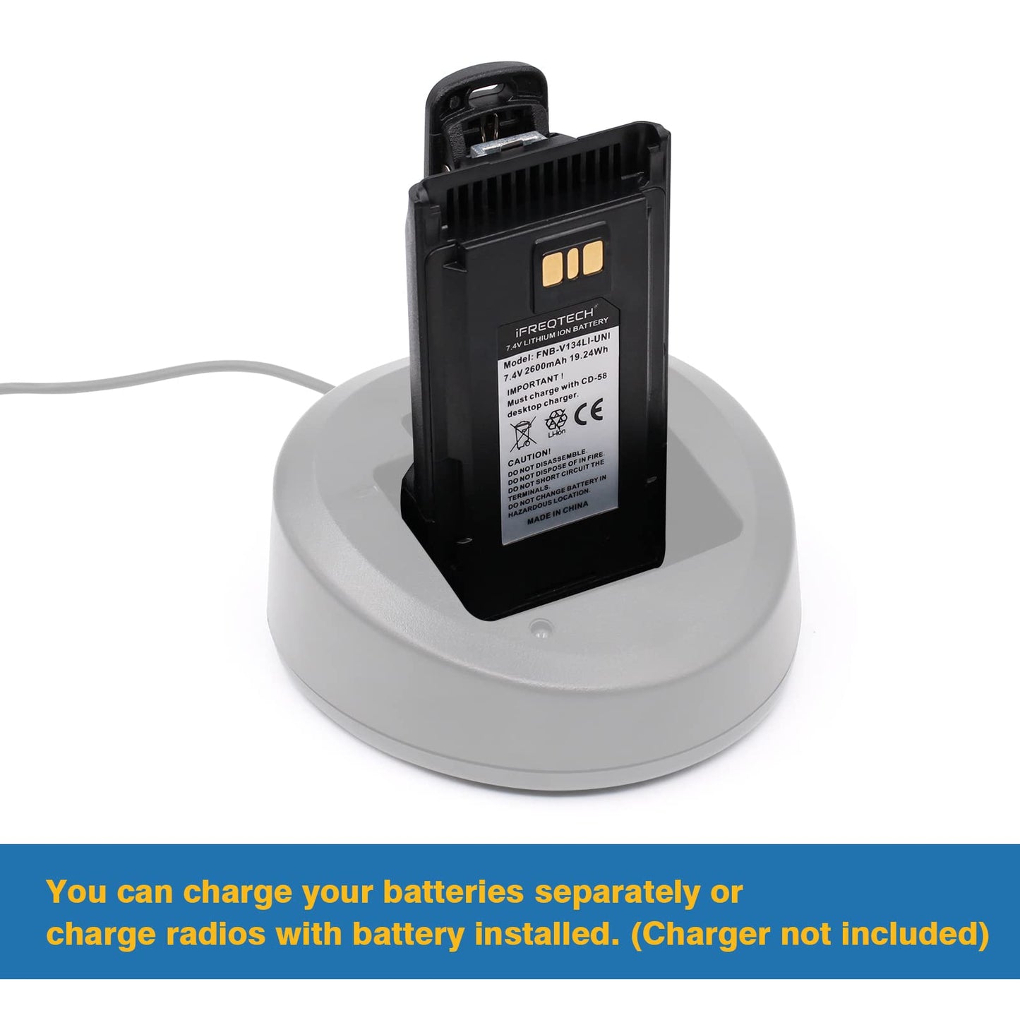 IFREQTECH FNB-V134LI Batería para Vertex Standard VX-260 VX-261 VX-264 EVX-261 VX-451 VX-454 VX-459 con Clip para Correa Radio portátil 2600 mAh