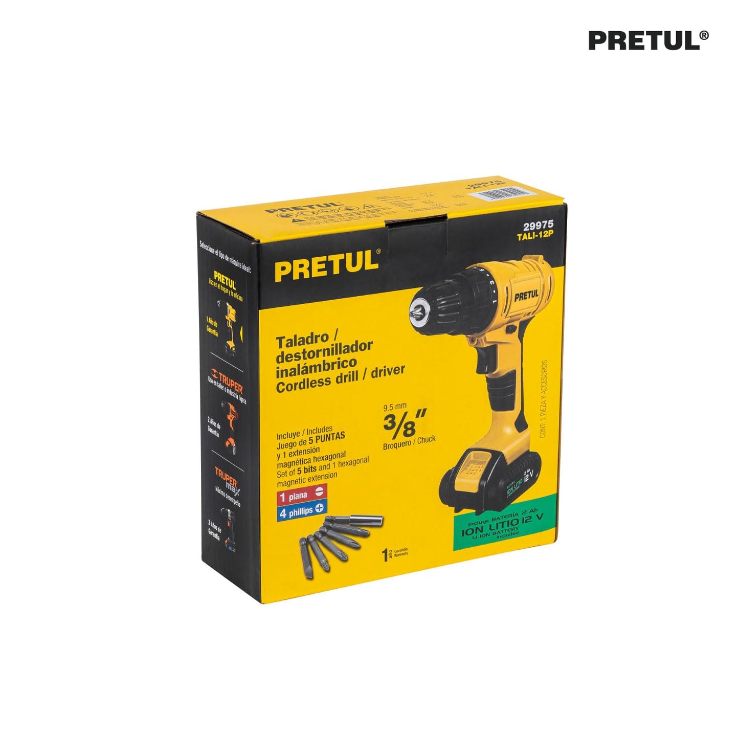 Pretul TALI-12P, Taladro de 12 V inalámbrico 3/8" con 1 batería de ion litio 2 Ah