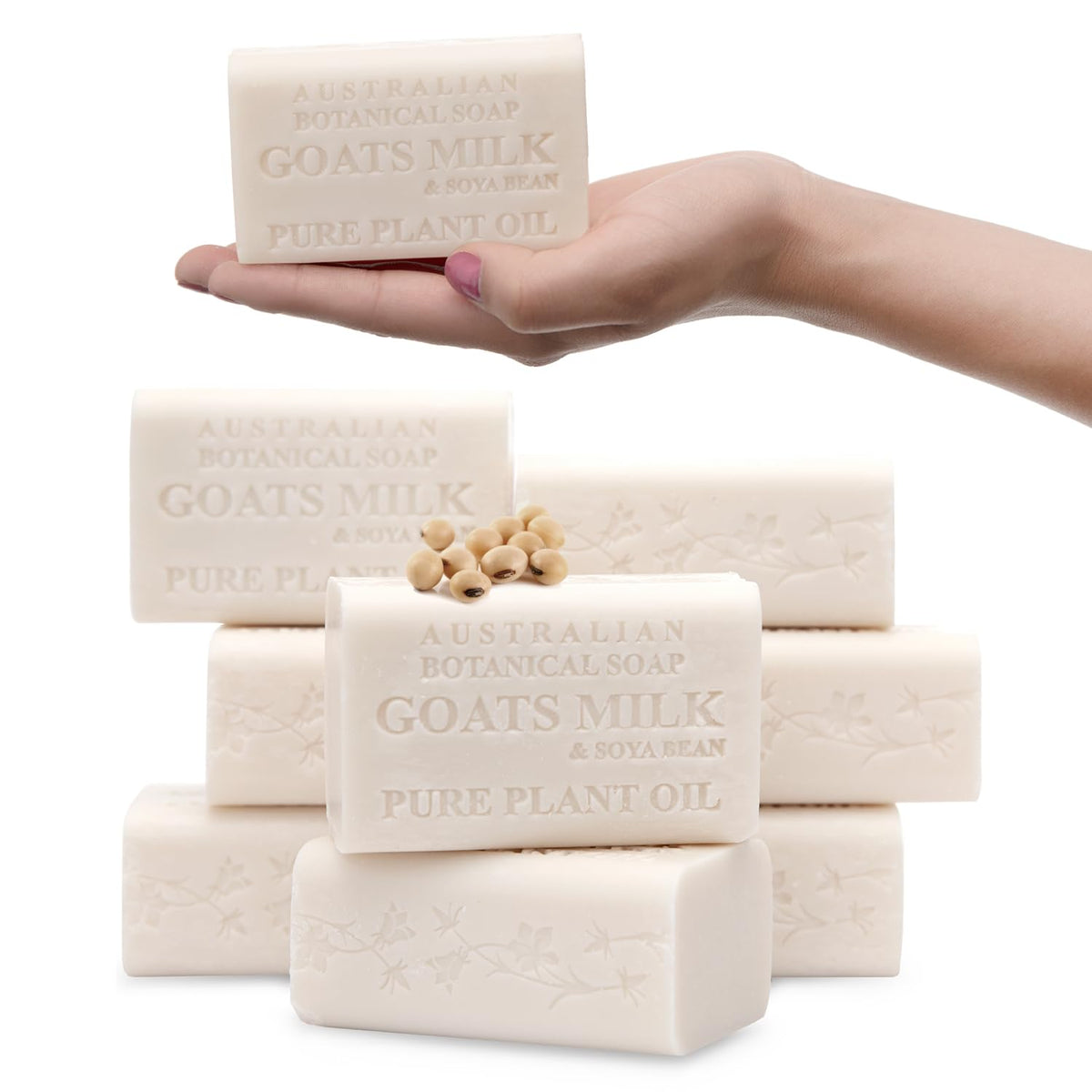 Australian Botanical Soap - Goats Milk with Soya Bean Oil, 7 oz (200g) Bars, Natural Plant Oil Soap - 8 Count