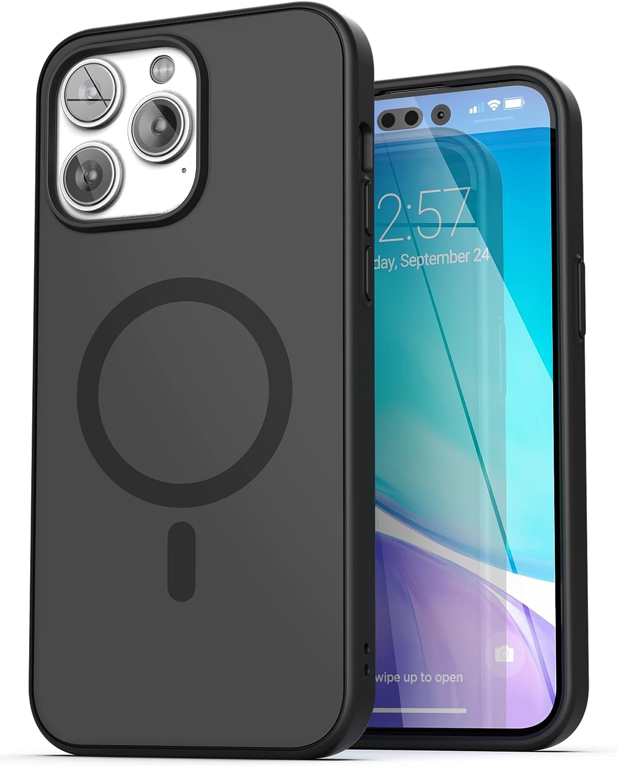Funda para iPhone 15 Pro MAX Encased Negro Mate con Clip de Cinturón y Compatibilidad MagSafe