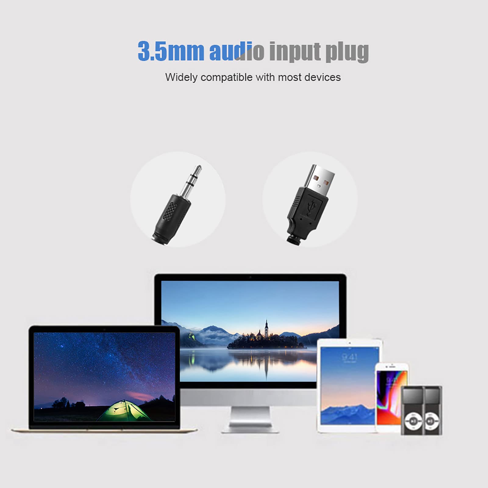 Ejoyous Barra de sonido estéreo con cable USB, compatible con múltiples dispositivos, diseño clásico y duradero en negro