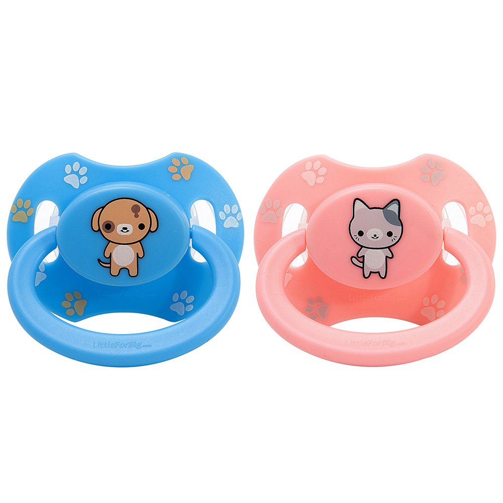 LittleForBig Bigshield Generation-II Adult Sized Pacifier Printed Set - Pink Kitty and Blue Puppy