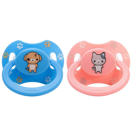 LittleForBig Bigshield Generation-II Adult Sized Pacifier Printed Set - Pink Kitty and Blue Puppy