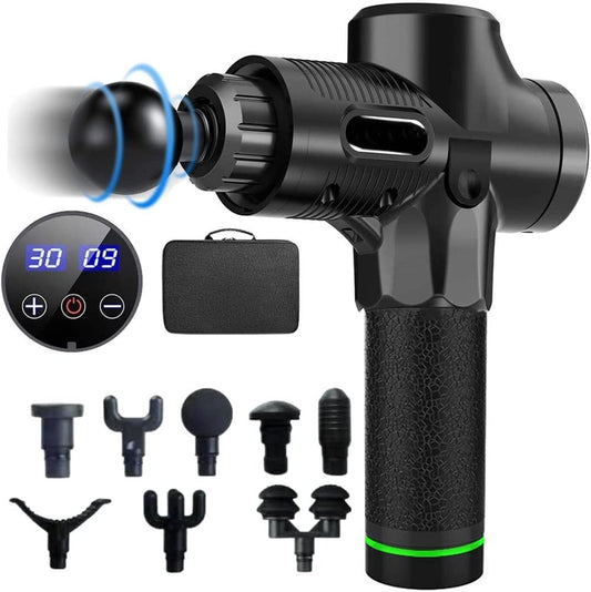 Pistola de masaje muscular, masajeador eléctrico de mano, masajeador muscular de tejido profundo con 10 cabezales de masaje y 30 velocidades ajustables para músculos, hombros, cuello, espalda, piernas y pantorrillas