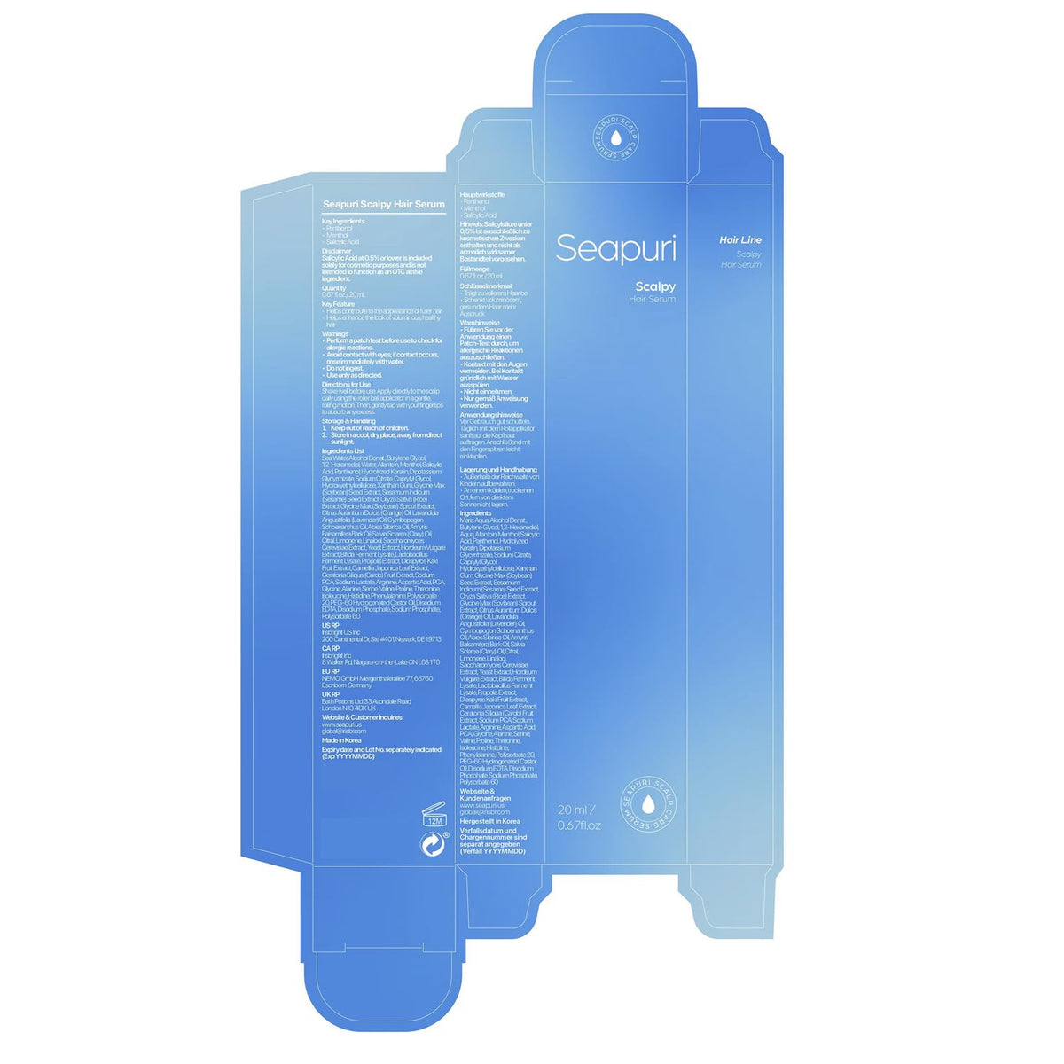 Sérum Capilar Seapuri Transparente con Ácido Salicílico para Crecimiento y Tratamiento Anticaída para Hombre y Mujer