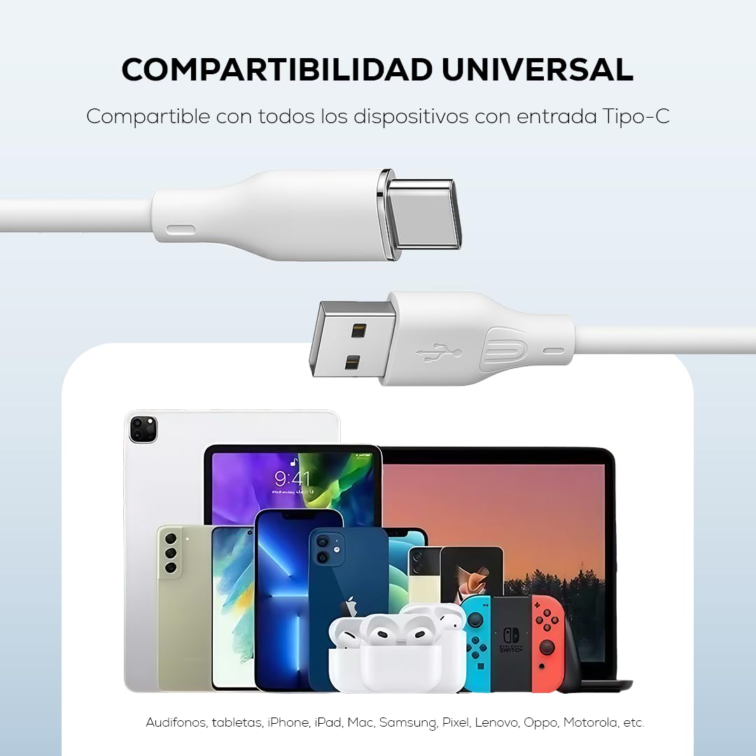 Cable USB Tipo A a C MUBITECH Blanco y Negro Carga Rápida Compatible Tipo C