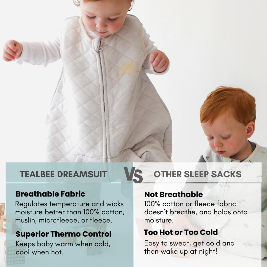 Tealbee DREAMSUIT: Saco de dormir para niños pequeños con pies 3T 4T - Manta de bebé de cuatro estaciones para caminantes, rayón hecho de bambú, saco de dormir de algodón orgánico, Sunshine
