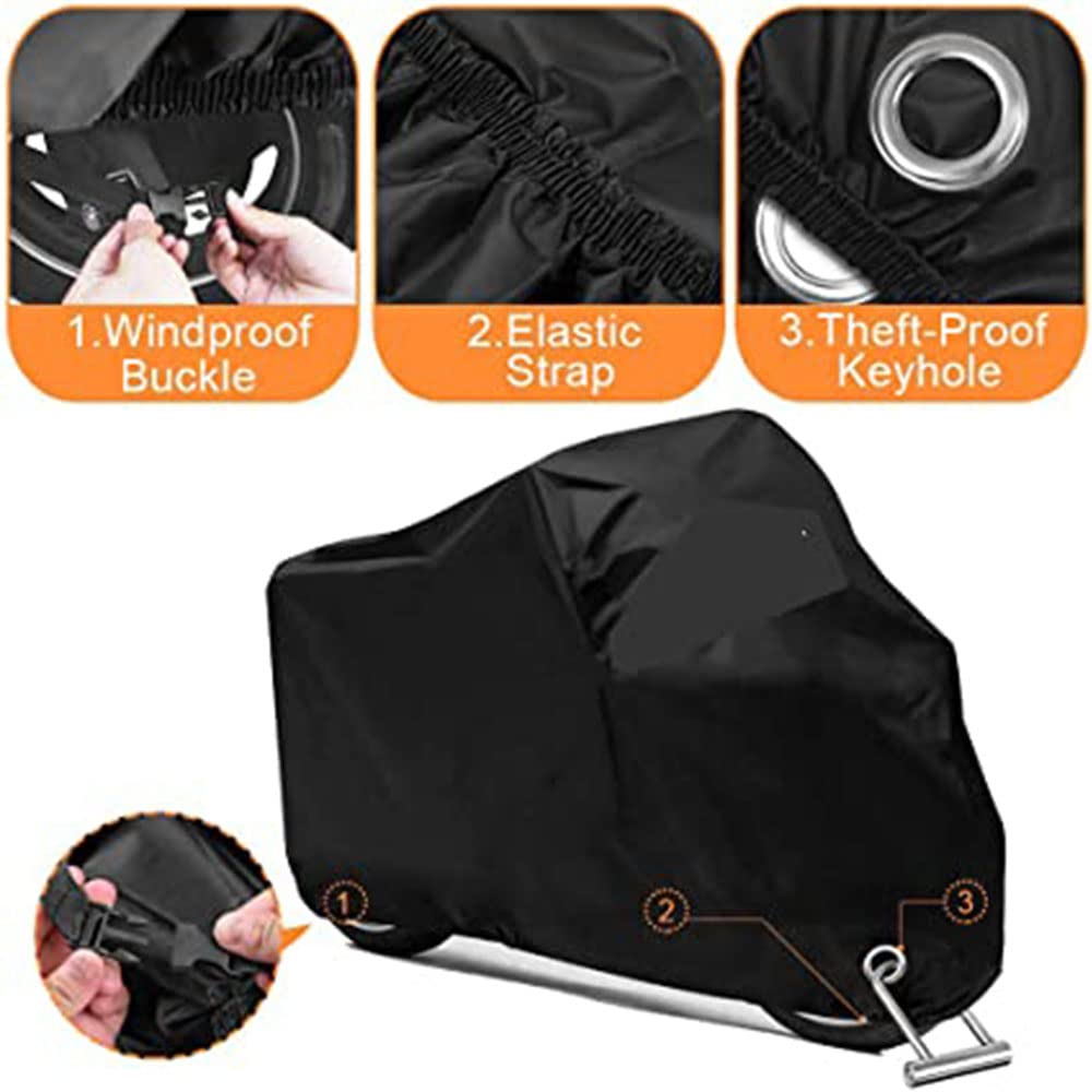Funda para Moto Cubierta de la Motocicleta Oxford - Cubierta para Motocicletas, Funda para Motocicleta Impermeable Protección contra el Polvo, UV, Escombros, Lluvia y Clima (XL 91pulgadas - Negro)