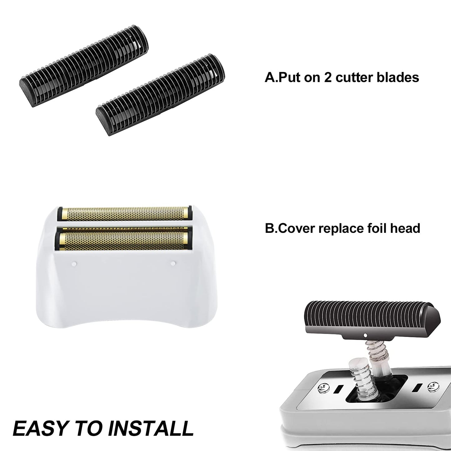 2 paquetes de láminas de repuesto y barras cortadoras, compatible con Andis #17155 y #17150 Shaver Pro Foil (dorado)