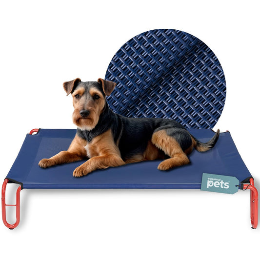 Cama Elevada Esquimal Azul Rojo con Malla Transpirable para Perro Chico Interior y Exterior