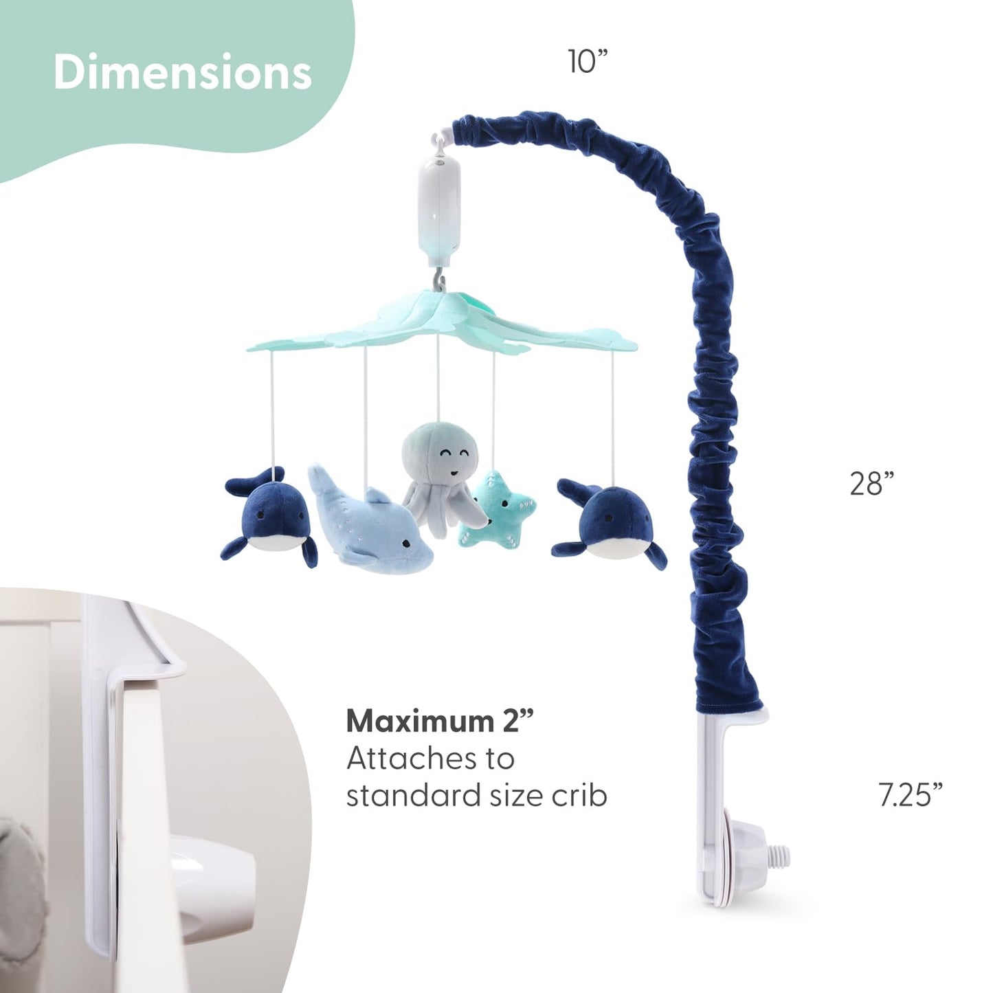 Móvil para Cuna The Peanutshell Azul Claro y Oscuro con 12 Canciones de Cuna decoración Náutica para Bebés Oceánicos