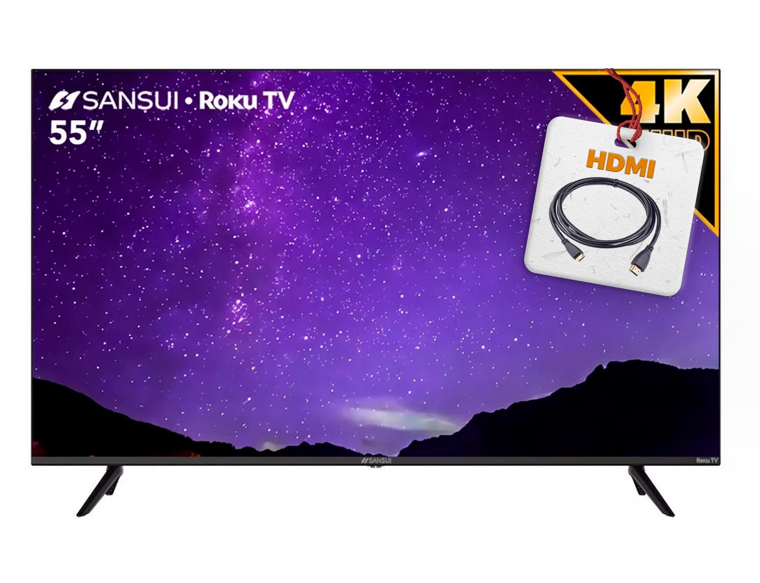 SANSUI TV Compatible con Sistema Operativo Roku 2024 + Cable HDMI (55 UHD (4K) + Free HDMI Cable)