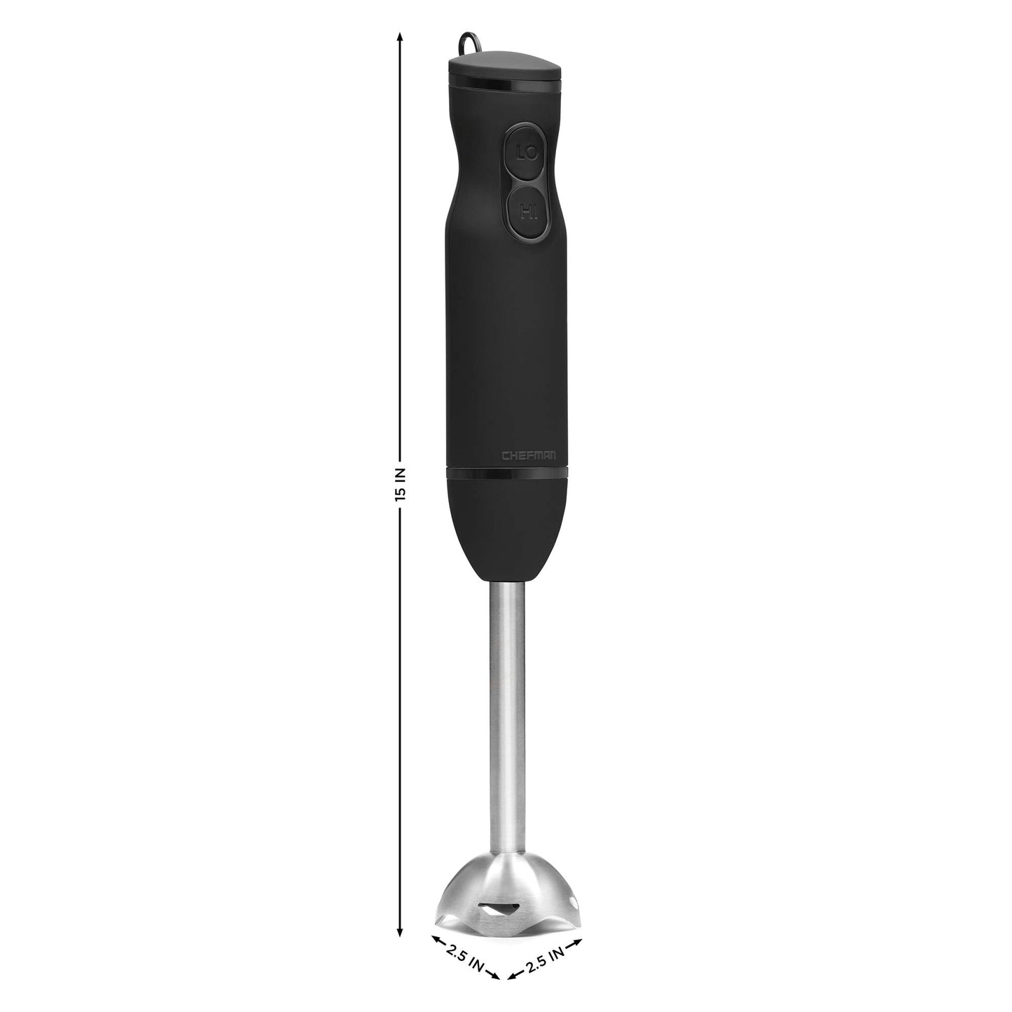 Chefman - Batidora de mano de inmersión, eléctrica, potente, cuchillas de acero inoxidable, para triturar hielo, control de 2 velocidades, para purés, batidos, malteadas, salsas, sopas, color negro