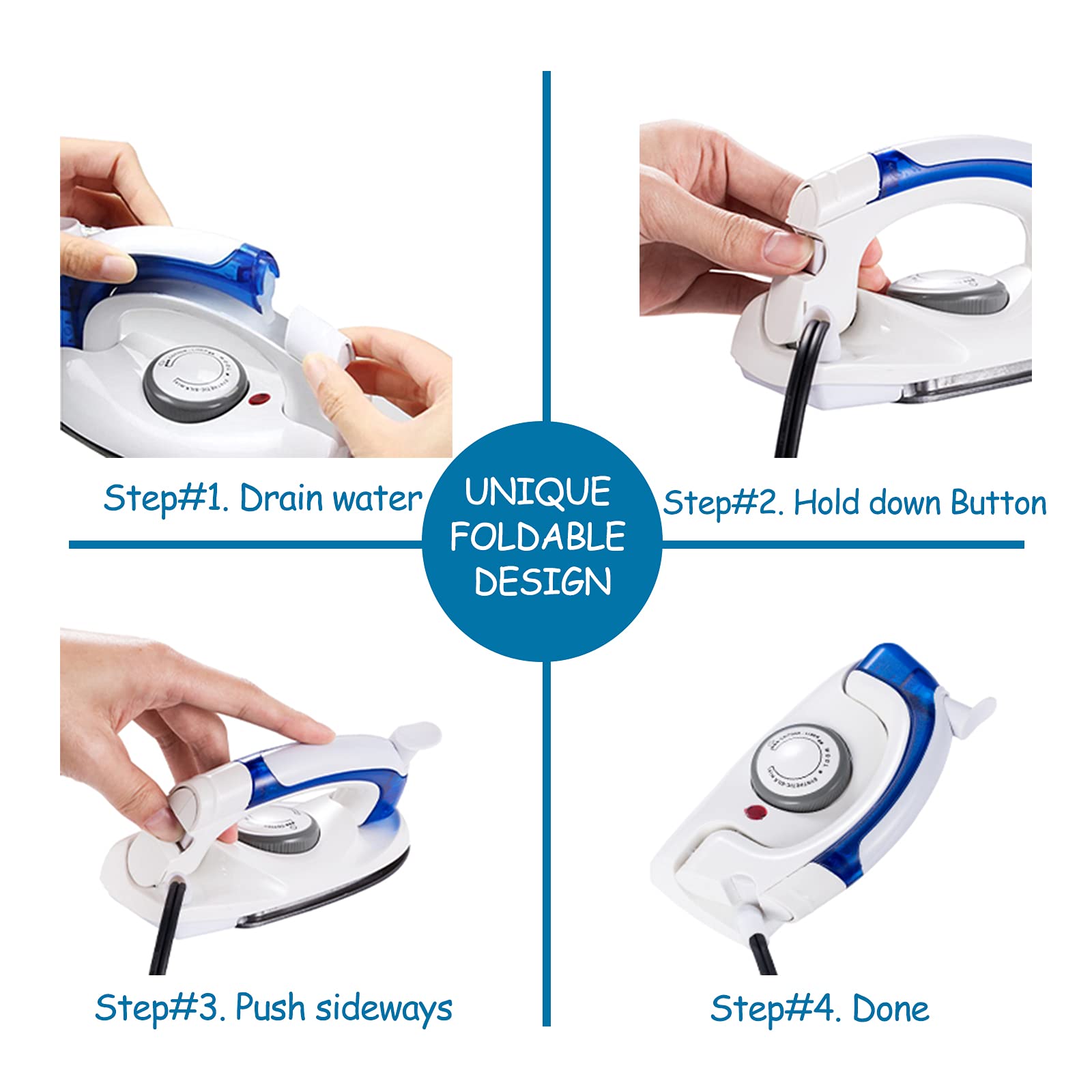 DenniesCare - Plancha de vapor portátil para ropa, plancha de mano con suela antiadherente, plancha, plancha en seco y planchado a vapor, tanque de agua desmontable con calentamiento rápido