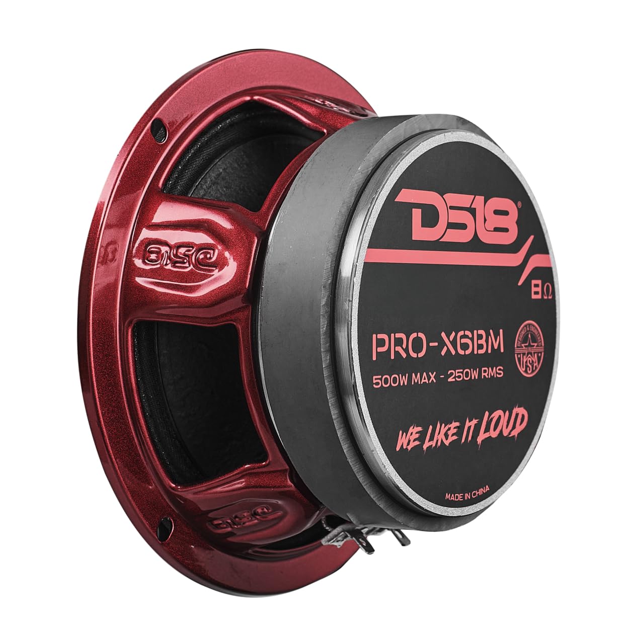 DS18 PRO-X6BM Loudspeaker - 6.5", Midrange, Red Aluminum Bullet, 500W MAX, 250W RMS, 8 Ohms - Premium Quality Audio Door Speakers for Car or Truck Stereo Sound System (1 Speaker)