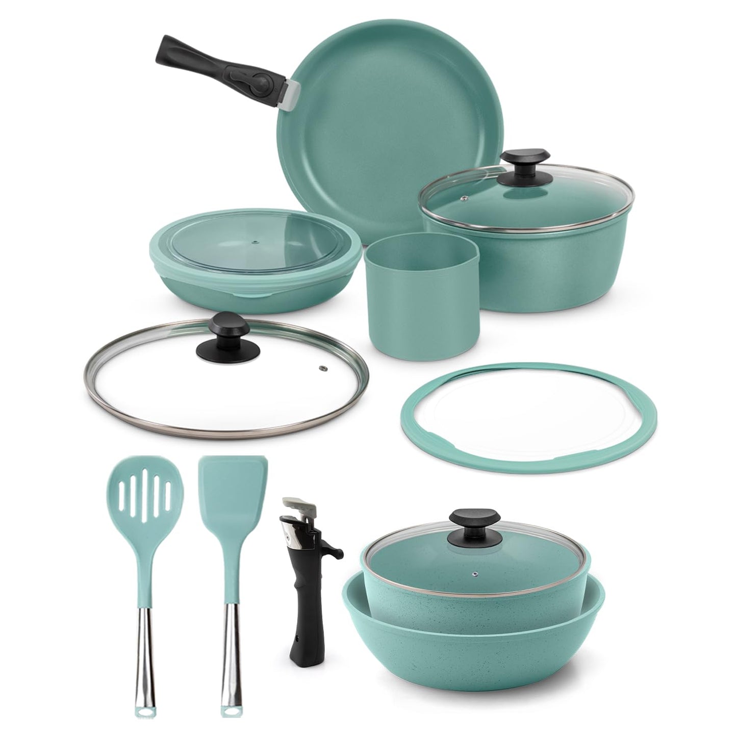 Batería de Cocina JadeCook Jade Smart 16 Piezas mango desmontable Recubrimiento Antiadherente Libre de Tóxicos
