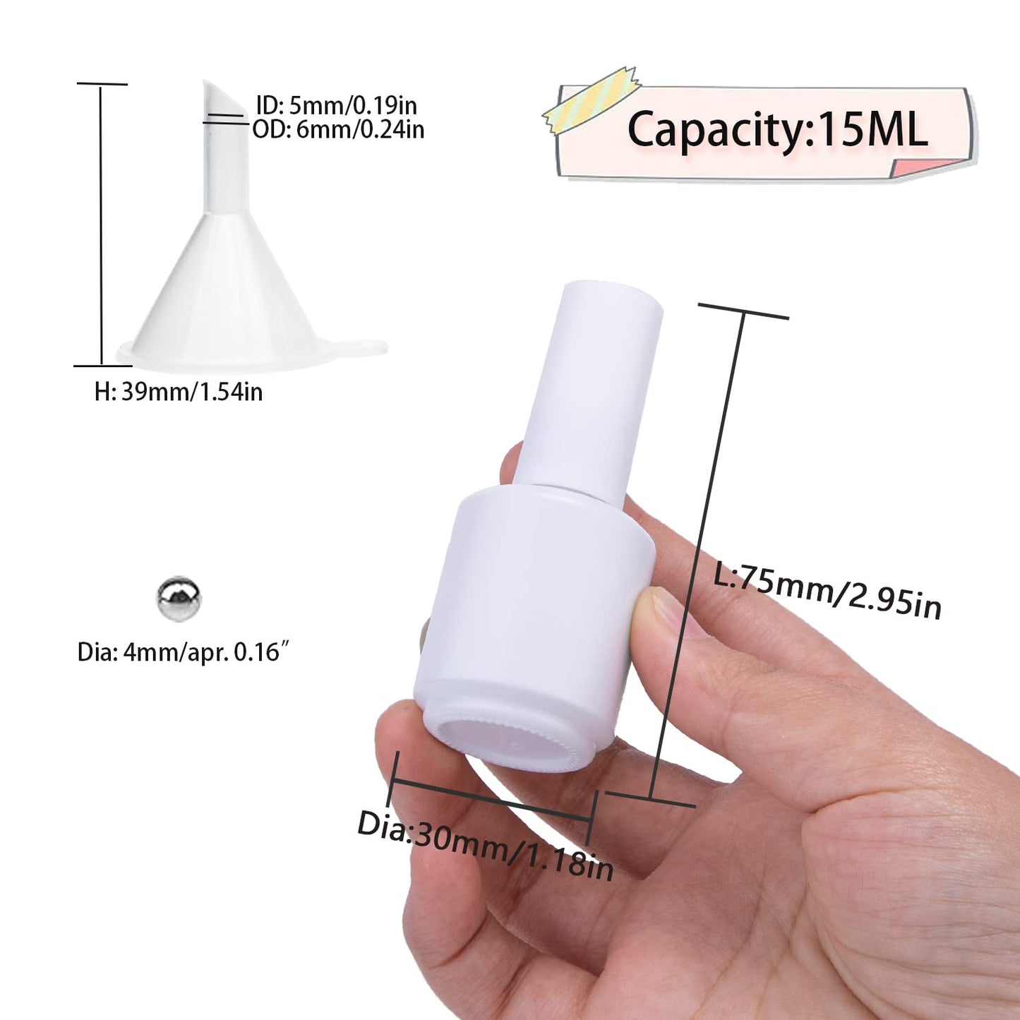 Agidea - Botellas vacías de esmalte de uñas de gel, botellas vacías de 15 ml, botellas de esmalte de uñas de vidrio redondo opaco recargables, resistentes a los rayos UV con bolas de mezcla y embudos